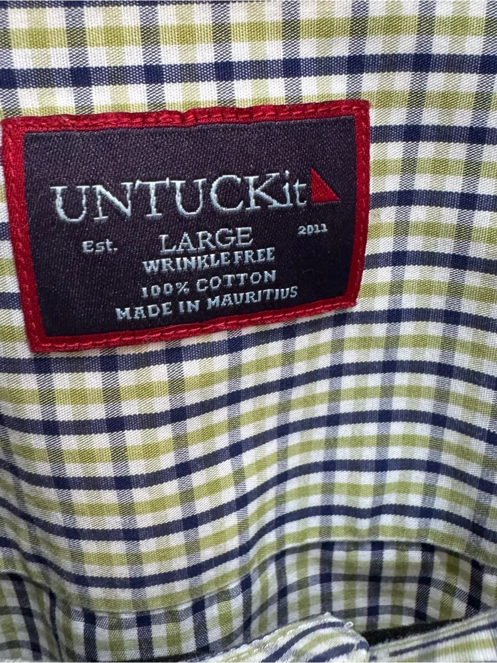 Untuckit Mens Shirt Medium Green Plaid Wrinkle Free Amontillado Button Front L